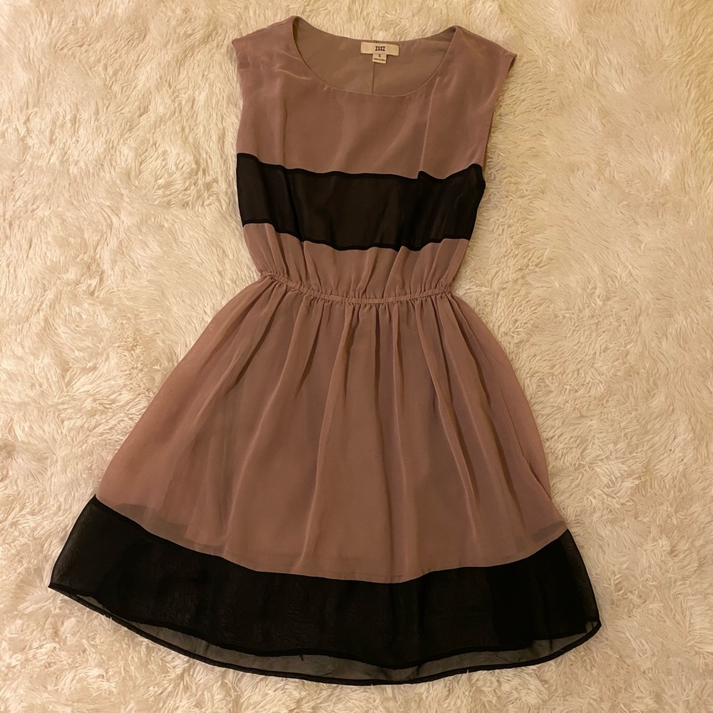 Beige Black Sheer Mini Dress